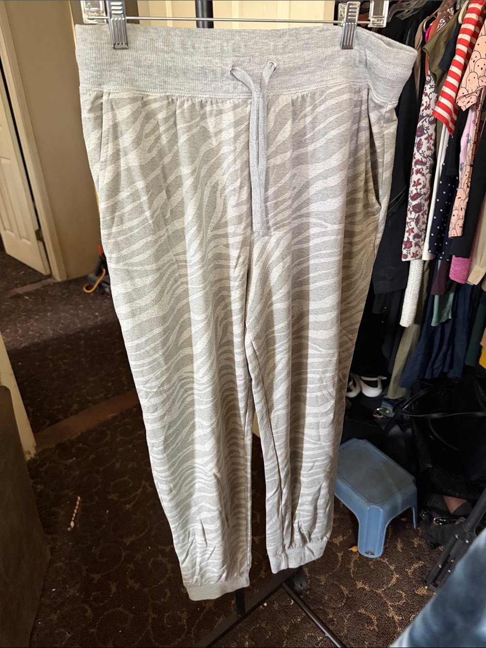 Bare Necessities Light Gray Zebra-Print Joggers